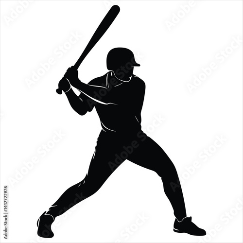A black silhouette of a baseball player swinging a bat with power, capturing the dynamic motion of the swing