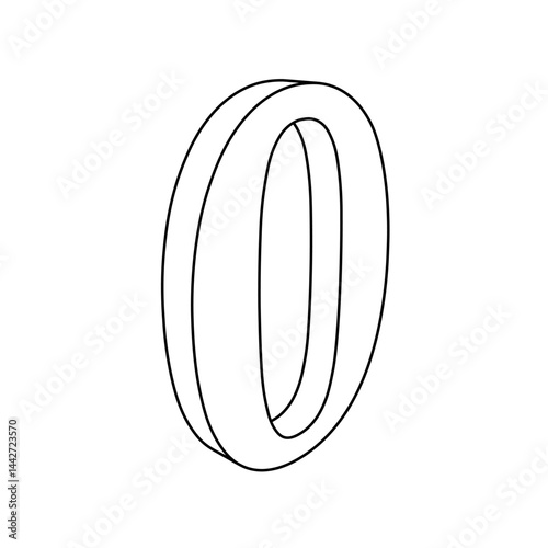 The outline of a large number zero symbol is made with black lines. 3D view of the object in perspective. Vector illustration on white background
