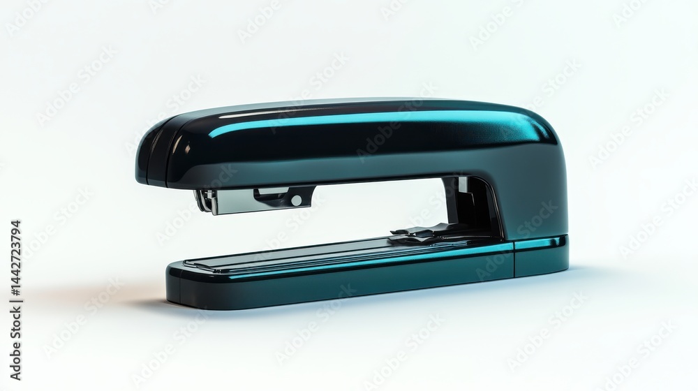 A shiny black office stapler A shiny black office stapler