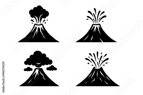 Obraz na płótnie Volcano illustrations showcasing different eruptive styles and formations in a f
