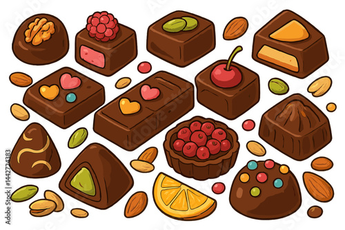Delicious assortment of chocolate treats with various shapes, flavors, and toppings for dessert lovers and home bakers