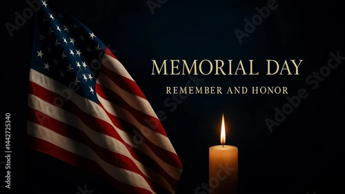 Memorial Day American Holiday. Remember and Honor text on waving USA flag. 