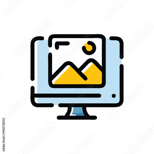 monitor with photo image editing display on white background for web and graphic design