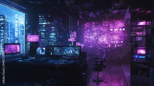 Wallpaper Mural Futuristic cyber-inspired office space in an ultramodern cityscape environment Torontodigital.ca