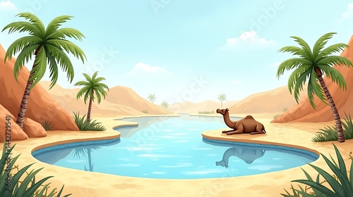 Oasis Serenity: A Camel's Haven Amidst the Dunes