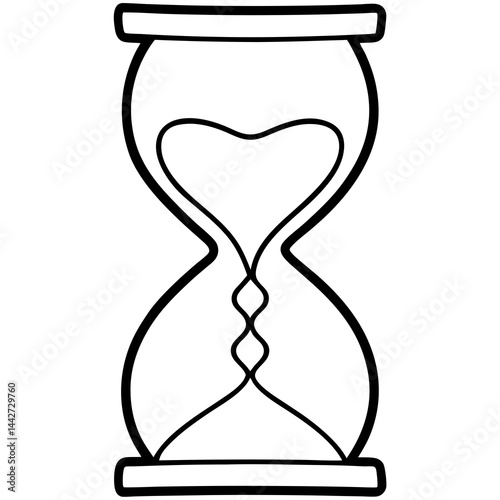 Hourglass Line Art with Love-Themed Sand