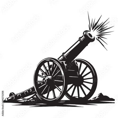 Iron Cannon silhouette, commanding and powerful form – Cannon illustration – Minimalist Cannon vector – Weapon silhouette

