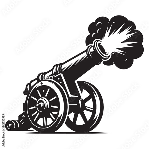 Grand Cannon silhouette, artistic display of ancient weaponry – Cannon illustration – Minimalist Cannon vector – Weapon silhouette

