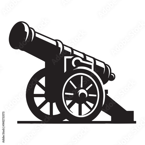 Naval Cannon silhouette, firepower from the age of sails – Cannon illustration – Minimalist Cannon vector – Weapon silhouette

