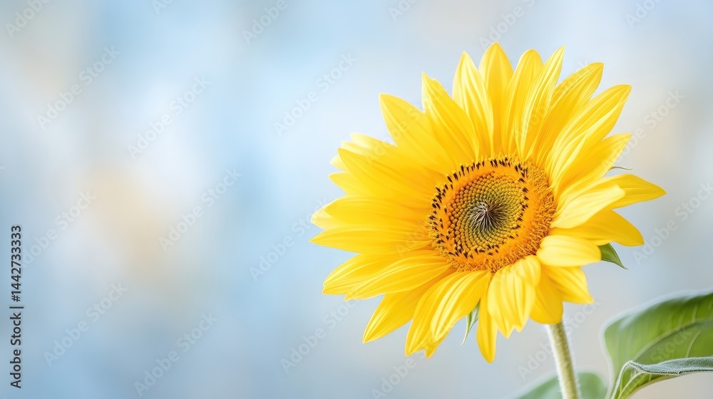Naklejka premium Single sunflower, soft focus background