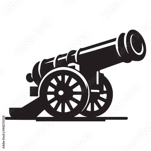 Ancient Cannon silhouette, bringing fortress warfare to life – Cannon illustration – Minimalist Cannon vector – Weapon silhouette

