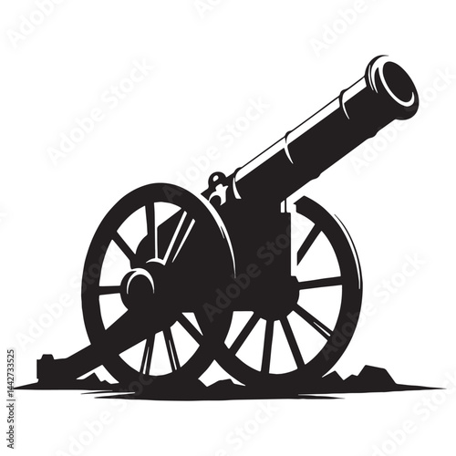 Majestic Cannon silhouette, strength and defense in iron – Cannon illustration – Minimalist Cannon vector – Weapon silhouette

