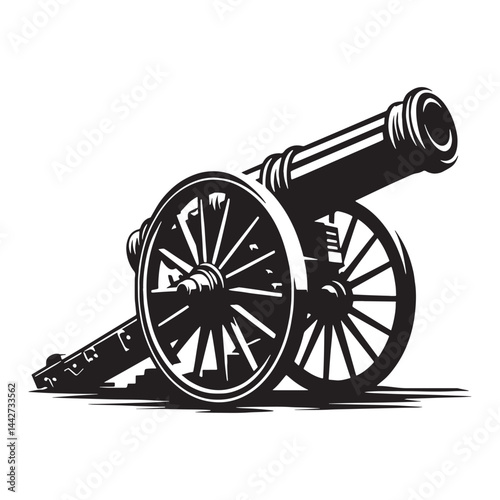 Historic Cannon silhouette, forged in the age of empires – Cannon illustration – Minimalist Cannon vector – Weapon silhouette

