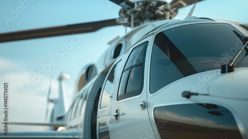 This sleek rotorcraft stands ready for its next executive charter with stunning design and finish.