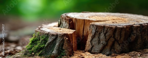 Wallpaper Mural Tree stump illustrating the impact of human activity on forests concept. Close-up view of a wood stump in a serene forest setting. Torontodigital.ca