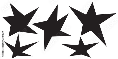Set of trendy irregular black stars. Simple funky groovy abstract shapes.