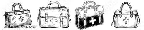 A basic black outline of a first aid kit featuring a white cross symbol, signifying health and emergency care