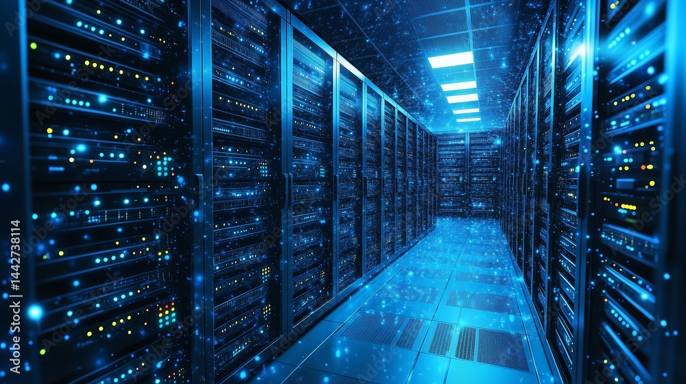 Fototapeta premium Vector Illustration of Cloud Computing, Cyber Technology Background, Internet Data Storage
