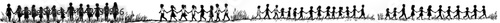 Children holding hands and walking on grass are visible in silhouette
