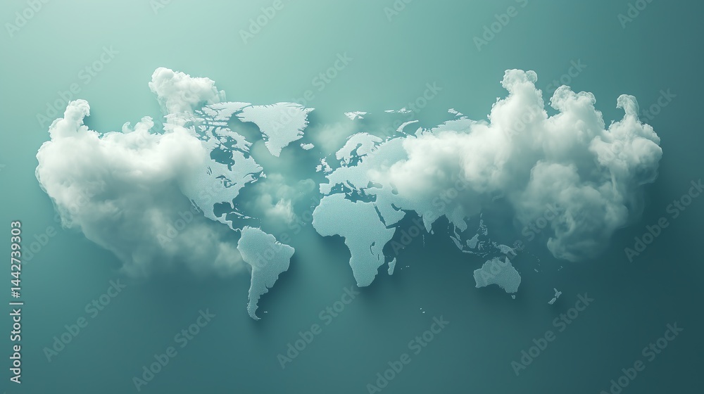 Digital Cloud Hovering Over World Map Illustrating Cloud Computing Technology and Big Data Storage Concept Digital Cloud Hovering Over World Map Illustrating Cloud Computing Technology and Big Data Storage Concept