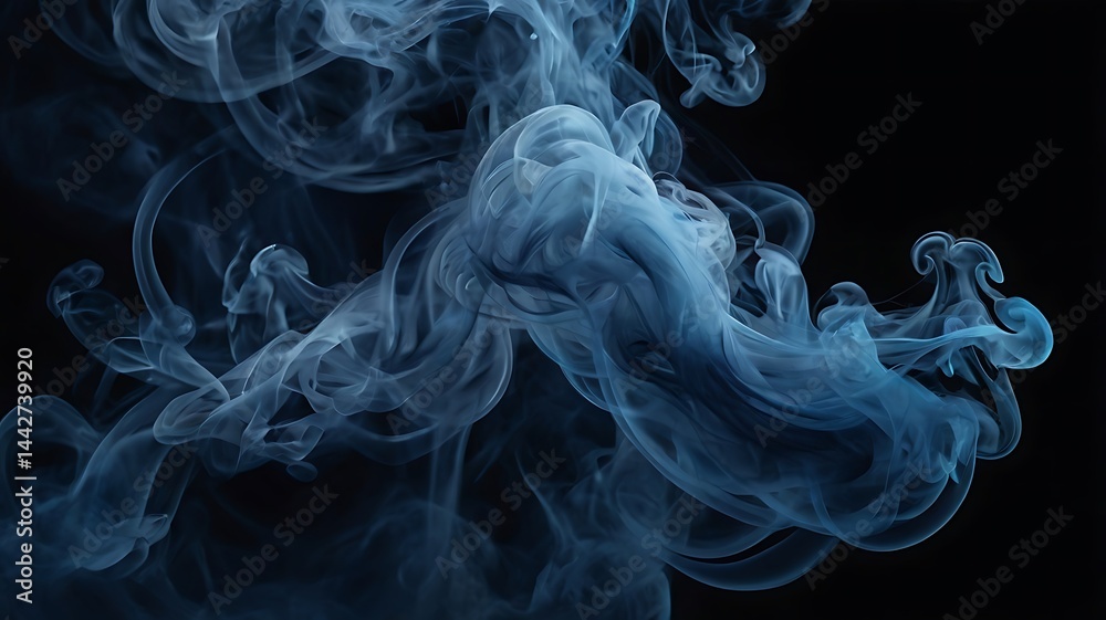 Obraz premium Abstract Blue Smoke Swirls on Black Background Artistic Design