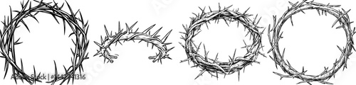 A dark crown of thorns is silhouetted against a white backdrop