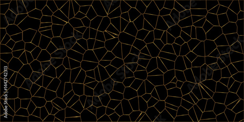 Beautifu bluck and golden crystallized polygon background. abstract light colorful stone tile pattern with shadow. modern wallpaper, trendy simple minimal geometric background abstract mosaic back