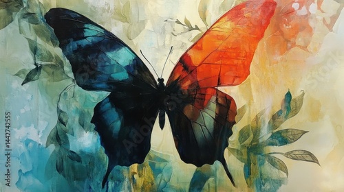 Vibrant butterfly amidst floral backdrop