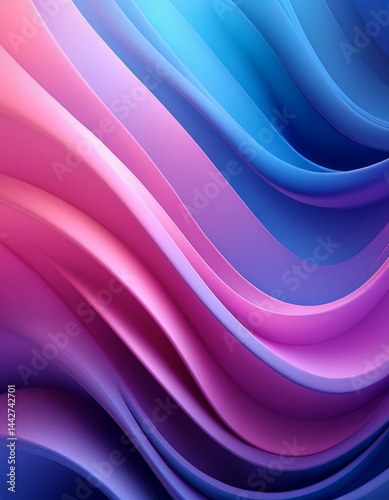 Abstract Purple Pink Blue Swirls Gradient Waves, Digital Art, Smooth Curves, 3D Render, Background T