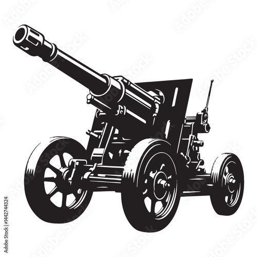 Historic Howitzer silhouette, a legacy of mechanized warfare – Howitzer illustration – Minimalist Howitzer vector – Artillery silhouette

