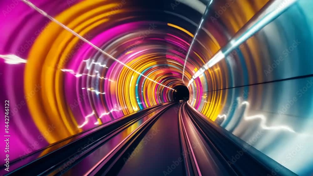 Colorful Tunnel Vision, Hypnotic Journey Through Abstract Light and Color