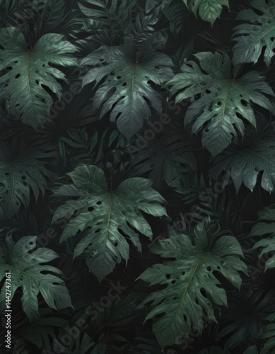 Intricate black & green exotic leaf pattern, shadowy, stylish , wallpaper, green