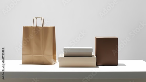 Obraz na płótnie Presentation of assorted packaging on a minimalist table in a bright, modern setting w salonie