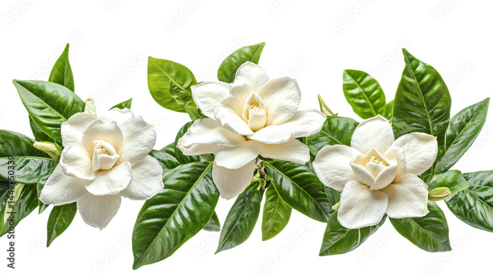 Fototapeta premium Beautiful Gardenia Plants with White Blooms Isolated on Transparent Background