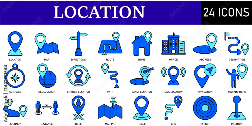 Set of Location Icons or symbols Vector fully editable file. Set of Location Icons or symbols Vector fully editable file.
