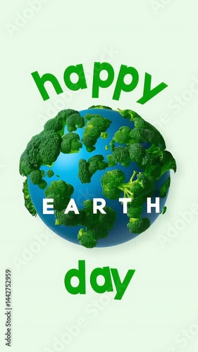 Green broccoli florets forming continental shapes on colorful earth, symbolizing global nutrition, sustainable farming, and environmental wellness