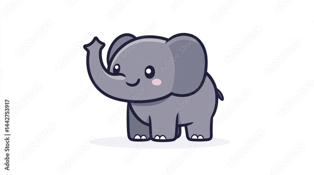 Obraz premium Cute cartoon baby elephant, white background