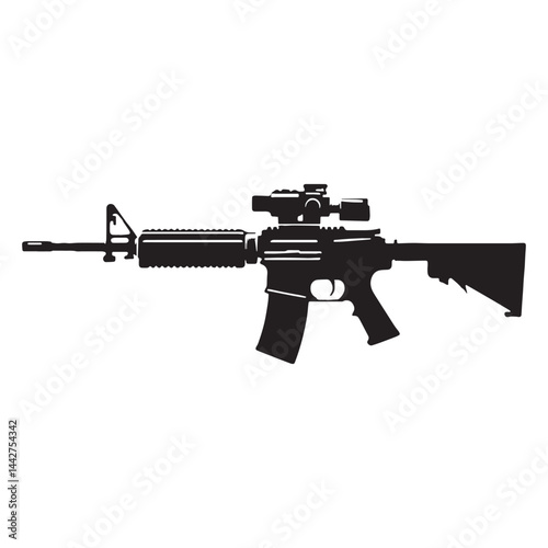 Military Rifle silhouette, reliable and robust in all conditions – Rifle illustration – Minimalist Rifle vector – Weapon silhouette

