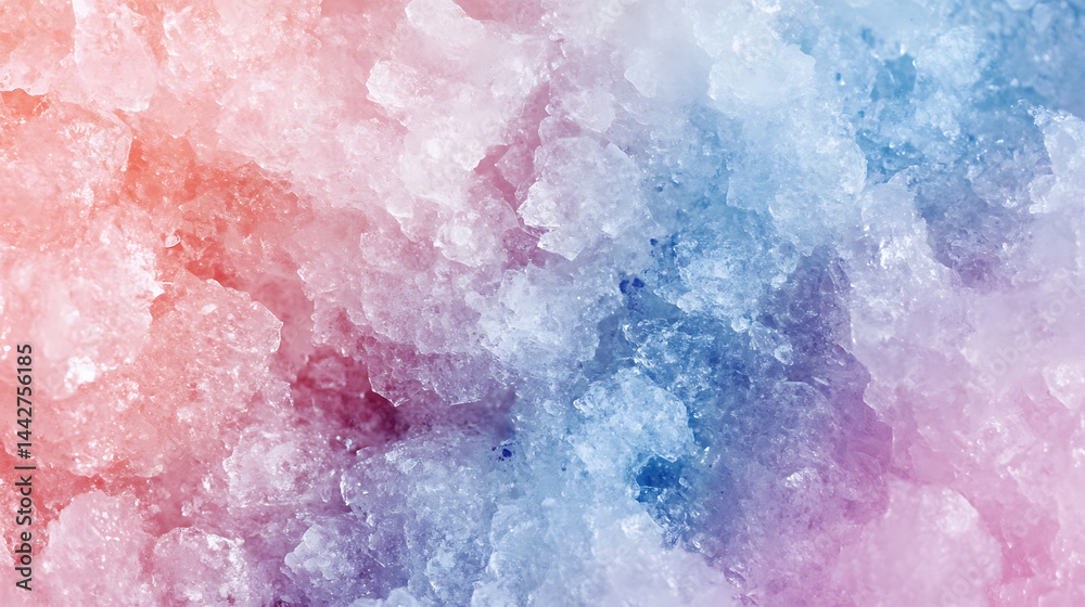 Obraz premium Crystallized salt texture with pastel hues of pink, blue, and purple creates soft, colorful pattern that evokes delicate and calming feeling in this close up image