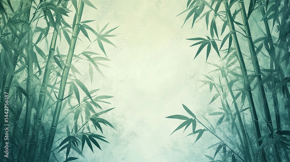 Naklejka premium Misty bamboo forest with soft light.