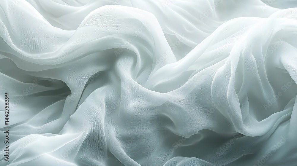 Fototapeta premium Ethereal flowing white fabric with soft light and texture