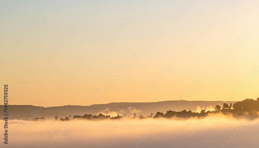 Fototapeta premium Misty sunrise over hills nature landscape photography tranquil environment serene viewpoint
