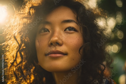 Young woman with curly hair...