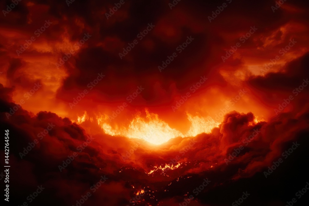 Fototapeta premium Fiery clouds engulfing a bright light