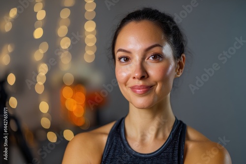Smiling woman with dark hai...