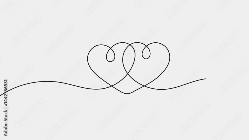 Single one line art simple animation of continuous drawing of heart line. 4k HD video Concept of love Freehand drawing black lines on a white background