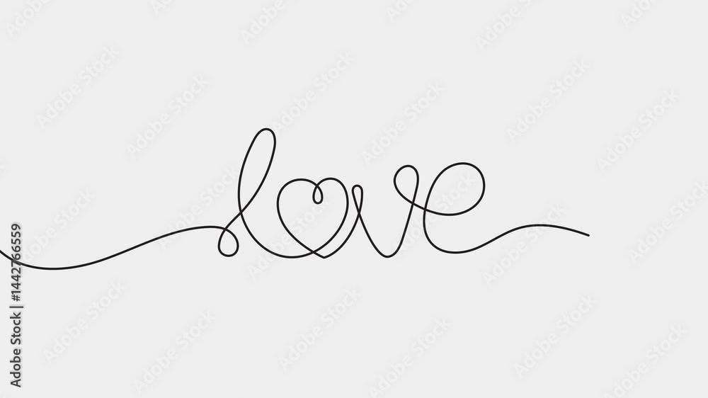 Single one line art simple animation of continuous drawing of heart line. 4k HD video Concept of love Freehand drawing black lines on a white background