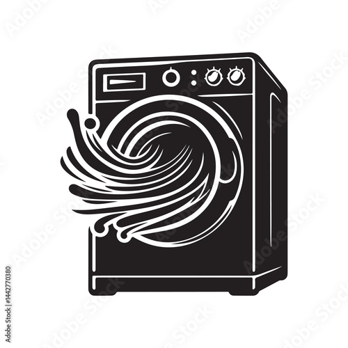 Dryer Silhouette Vector Illustration, Solid White Background.