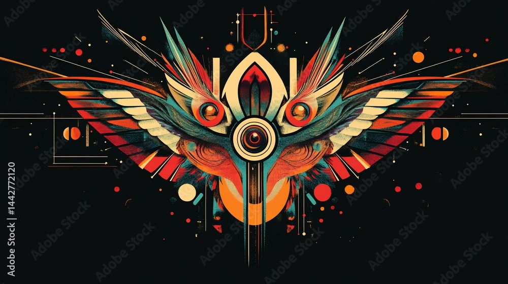 Fototapeta premium Abstract Winged Eye Colorful Geometric Art