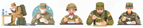 Vector of a soldier eating.